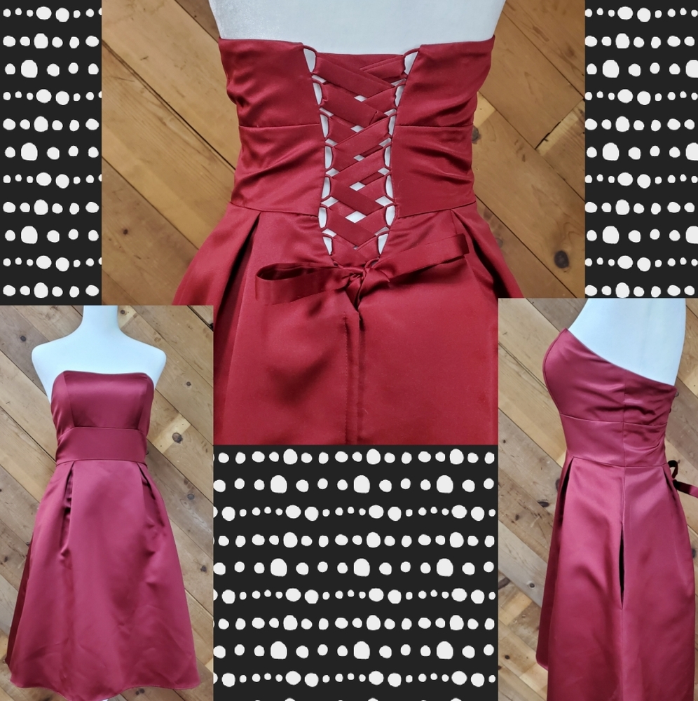 Da Vinci Red Satin Lace-Up Dress with Pockets